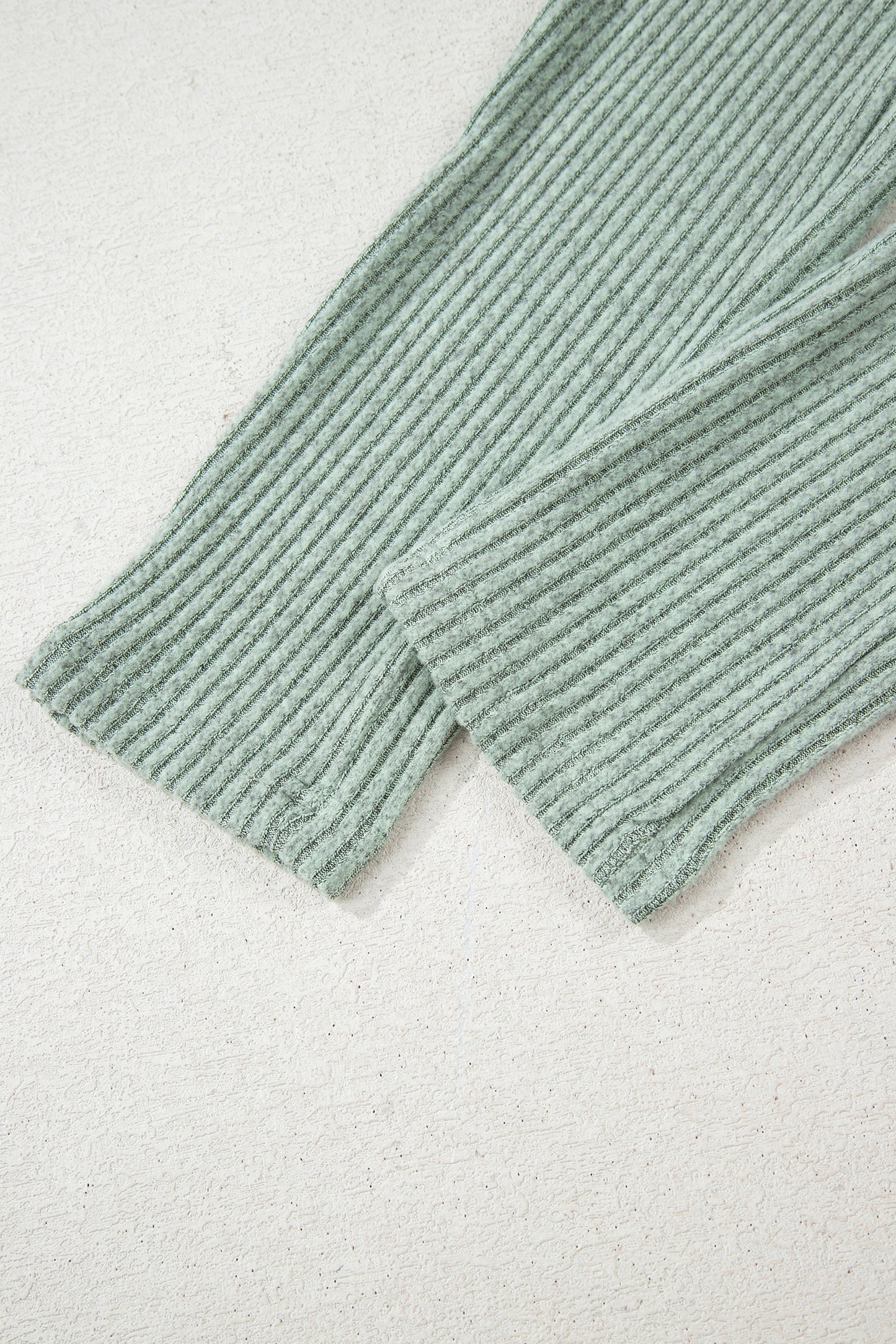 2pcs Grass Green Ribbed Notched Neck Knit Long Sleeve Leggings Lounge Set