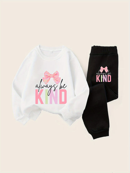 Always Be Kind with Bow Girls' Fashion Hoodie Set