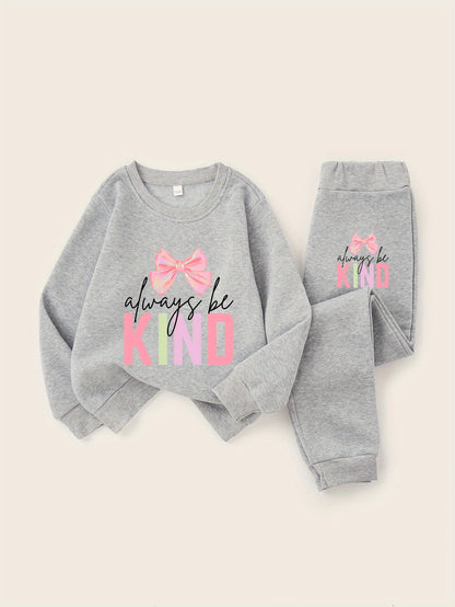Always Be Kind with Bow Girls' Fashion Hoodie Set