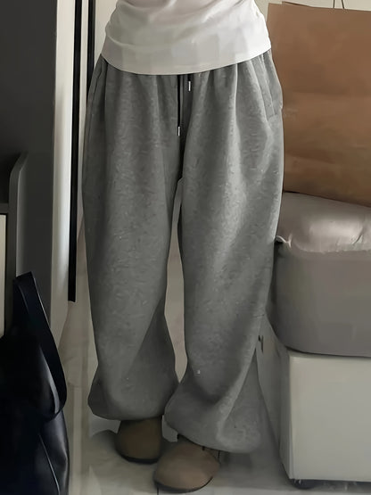 Women's Y2K High-Waisted Wide-Leg Gray Polyester Sweatpants