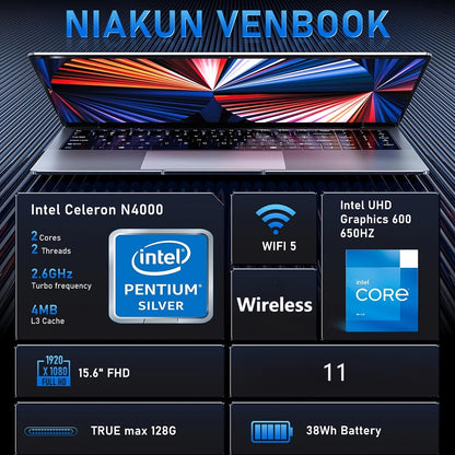15.6'' Laptop Computer, N4000 Processor Laptops