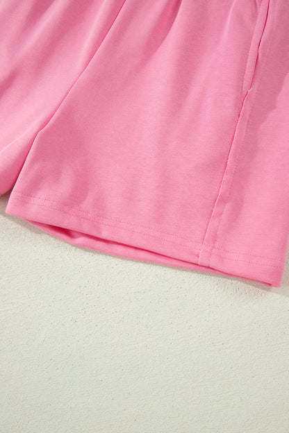 2 pcs Sachet Pink Slim Tank Top and Elastic High Waist Shorts Outfit