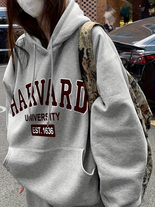 Elegant Women's Hoodie with Harvard Letter Print