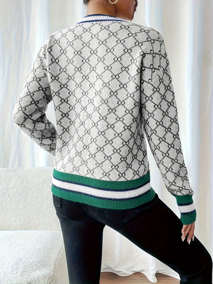 Women's Pink Elegant Geometric Sweater
