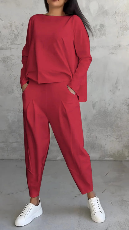 Women's Irregular Long-Sleeved Set with Pockets