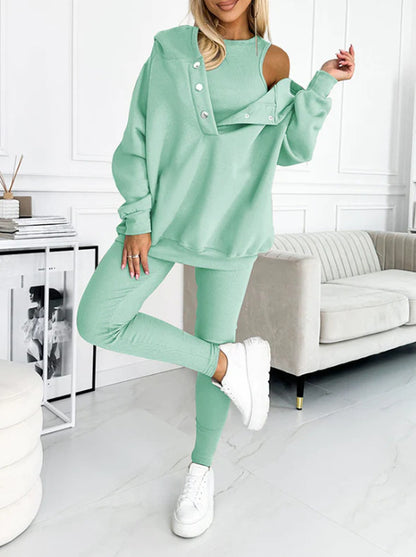 3pcs Women's Loose Hooded Sports Suit