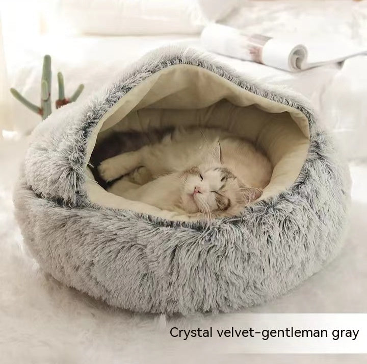 2 In 1 Dog And Cat Round Plush Winter