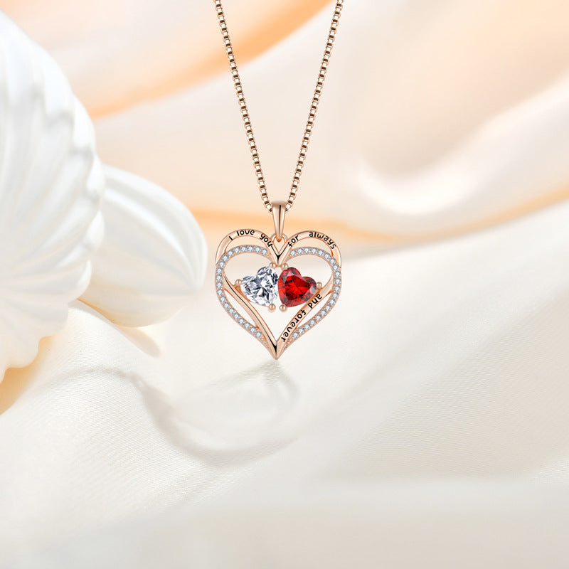 S925 Silver Double Heart-shaped Love Necklace With Rhinestones
