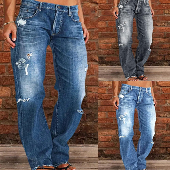 Women's Loose Wide Ripped Leisure Jeans