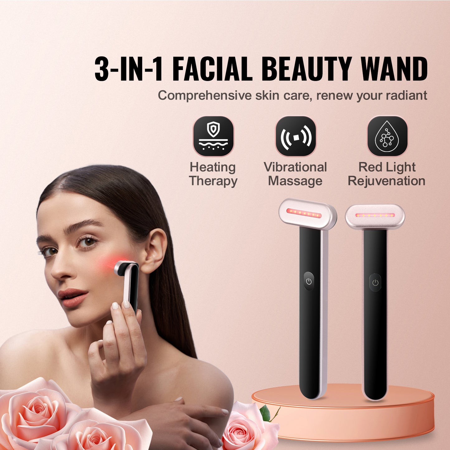 3 in 1 Portable LED Beauty Wand For Face & Neck
