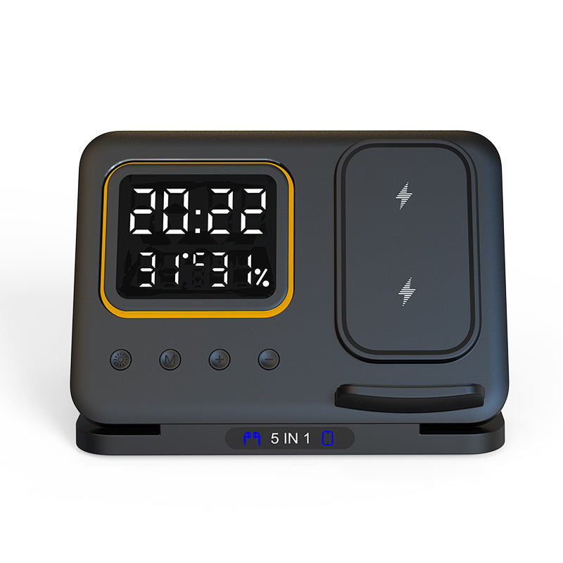 5 in 1 Fast Charging Wireless Charging Stand with LED Digital Alarm Clock