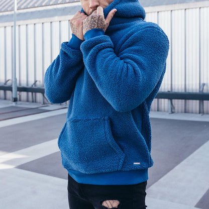 Men's Plush Hooded Hoodies Sweatshirt With Big Pocket