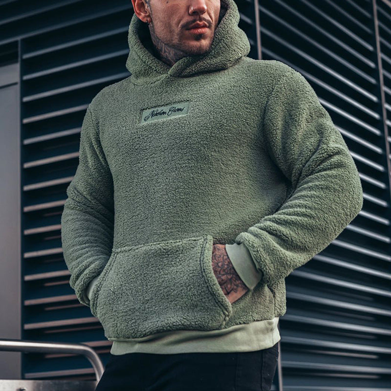 Men's Plush Hooded Hoodies Sweatshirt With Big Pocket