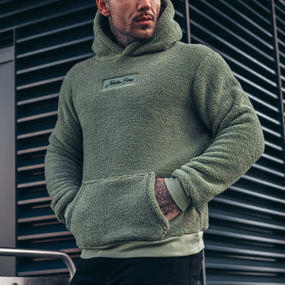 Men's Plush Hooded Hoodies Sweatshirt With Big Pocket