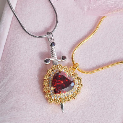 Gothic Punk One Arrow Through The Heart Creative Two Color Couple Necklace
