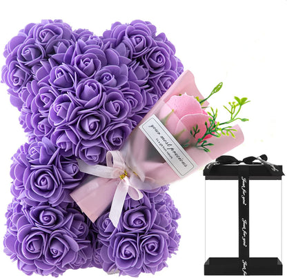Preserved Rose Bear and Flower Valentine's Day Gift