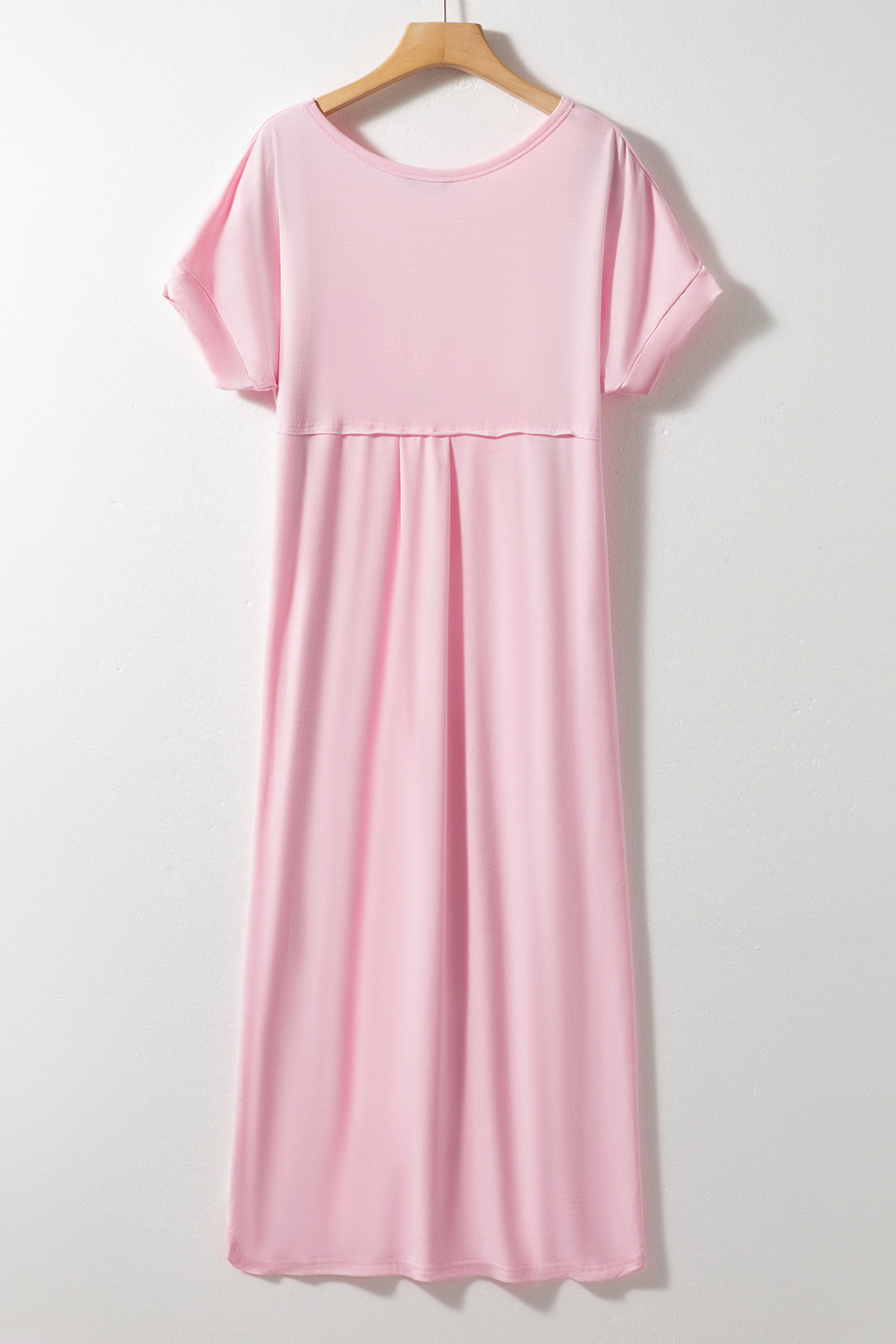 Pink V Neck Hidden Pocket Splits Maxi Dress