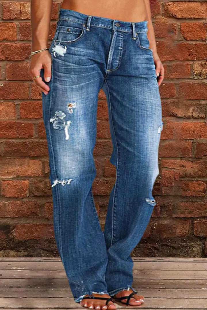 Women's Loose Wide Ripped Leisure Jeans