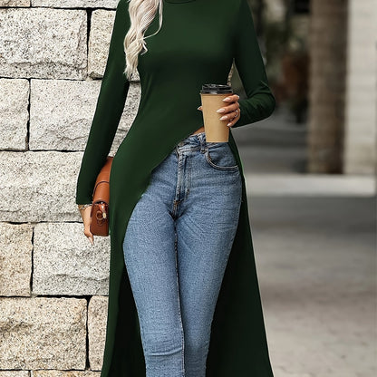 Elegant Long Sleeve Long Top For Spring & Fall
