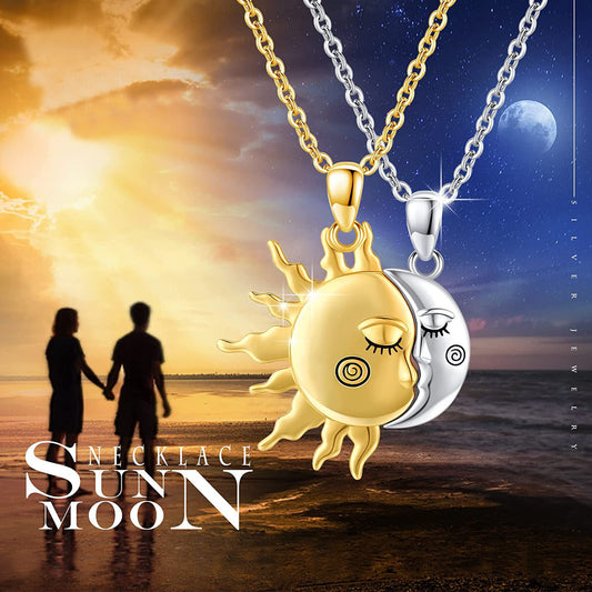 18K Golden Magnetic Sun& Star Couple Pendant Necklace
