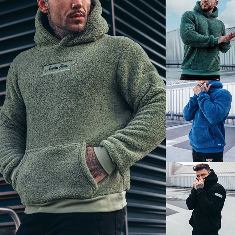 Men's Plush Hooded Hoodies Sweatshirt With Big Pocket