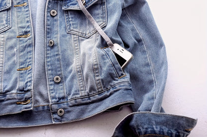 Women's Long Sleeve Denim Jacket with Removable Hood