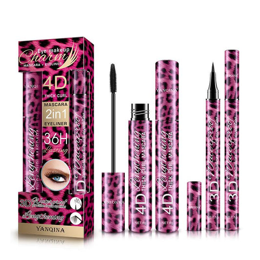 4D Fiber Leopard Waterproof Black Mascara + Eyeliner Pen Set