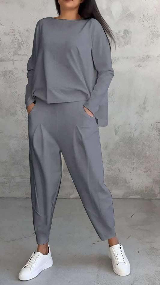 Women's Irregular Long-Sleeved Set with Pockets