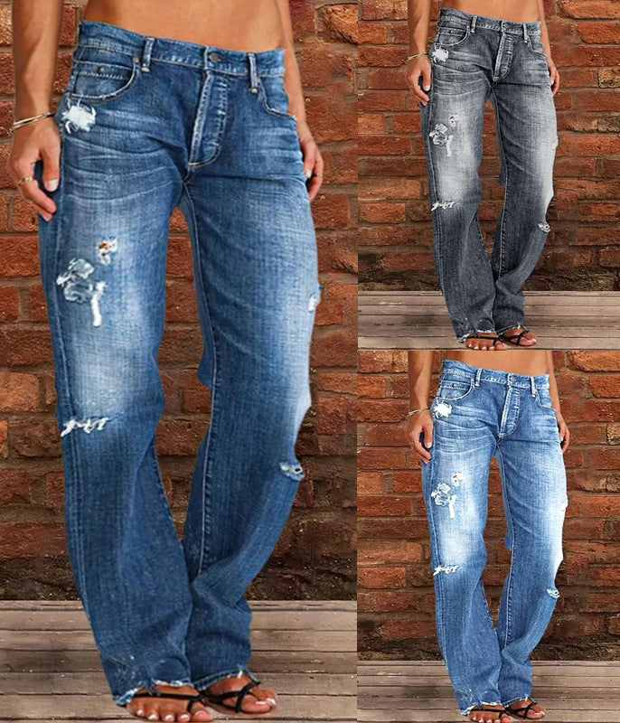Women's Loose Wide Ripped Leisure Jeans