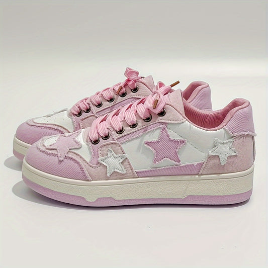 Women's Pink Star-Patterned High-Top Sneakers