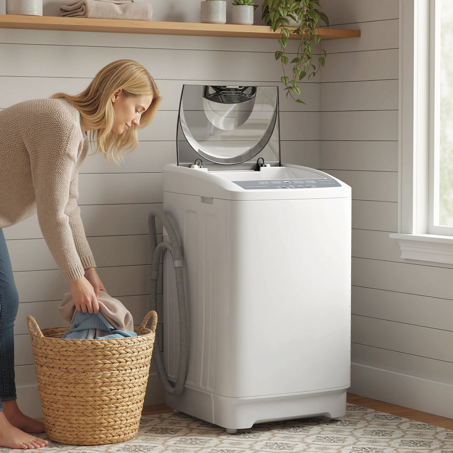 Full Automatic Compact Washing Machine with 8 Programs and 6 Water Levels