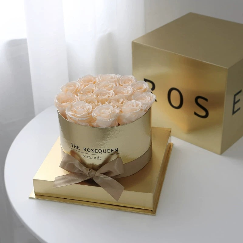 Silver Mirror Round Preserved Flower Roses