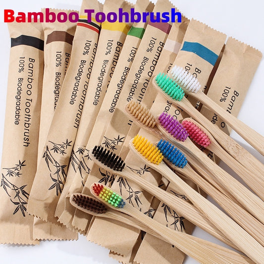 10Pcs Colorful Natural Bamboo Tooth Brush Set