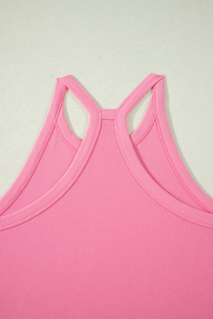 2 pcs Sachet Pink Slim Tank Top and Elastic High Waist Shorts Outfit