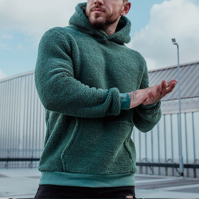 Men's Plush Hooded Hoodies Sweatshirt With Big Pocket