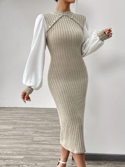 Women's Elegant Half-Turtleneck Long Sleeve Dress