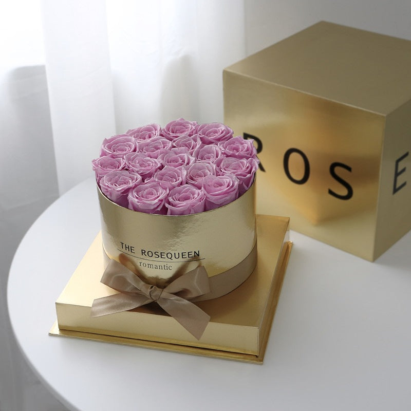 Silver Mirror Round Preserved Flower Roses