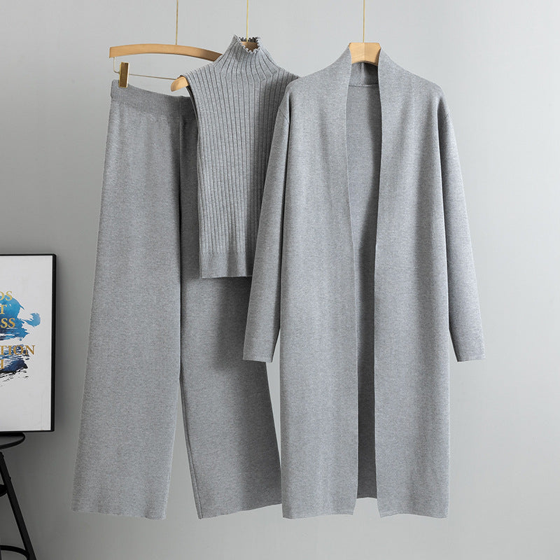 3pcs Women's Sleeveless Vest Sweater Long Cardigan And Wide-leg Pants Set