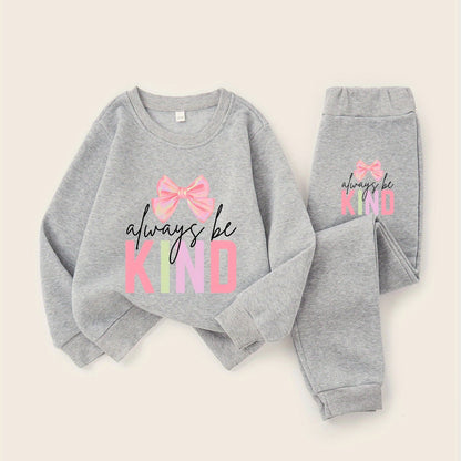Always Be Kind with Bow Girls' Fashion Hoodie Set