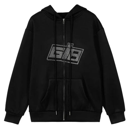 Y2K Grunge Punk Butterfly Print Oversize Zip Up Hoodies