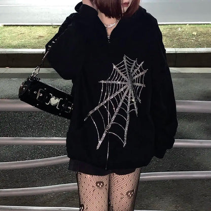 Y2K Grunge Punk Butterfly Print Oversize Zip Up Hoodies