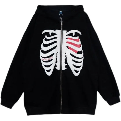 Y2K Grunge Punk Butterfly Print Oversize Zip Up Hoodies