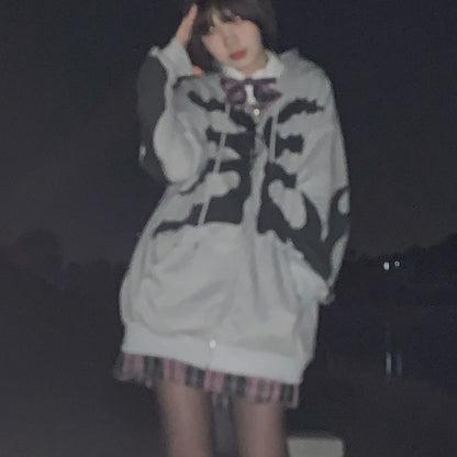 Y2K Grunge Punk Butterfly Print Oversize Zip Up Hoodies