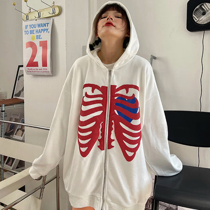 Y2K Grunge Punk Butterfly Print Oversize Zip Up Hoodies