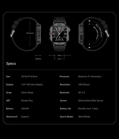 Men’s Military-Style Smart Watch | Bluetooth Call | Fitness & Activity Tracker | 1.44” Touch Screen | 3ATM Life Waterproof | Android & iOS