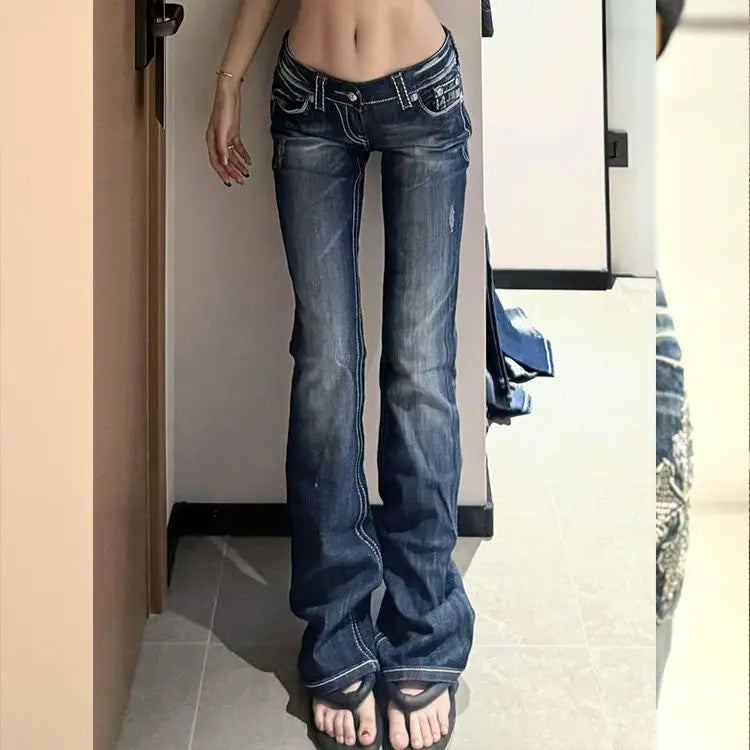 Women's Y2K Gothic Embroidery Hot Diamonds Denim Jeans