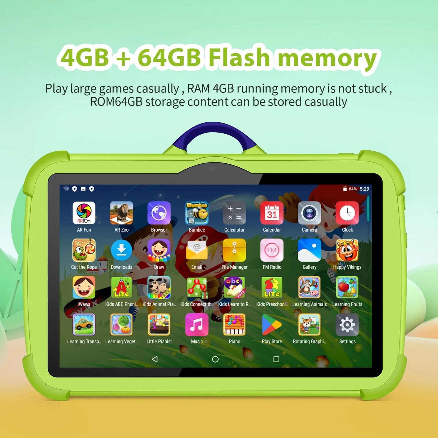 KidBright 7 Inch Android Kids Tablet Quad Core 4GB RAM 64GB ROM Play - Learn Fun
