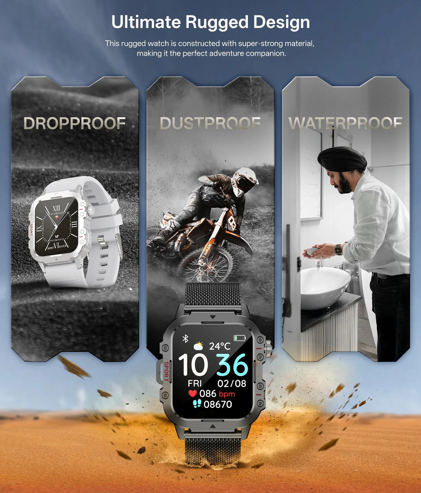 Men’s Military-Style Smart Watch | Bluetooth Call | Fitness & Activity Tracker | 1.44” Touch Screen | 3ATM Life Waterproof | Android & iOS