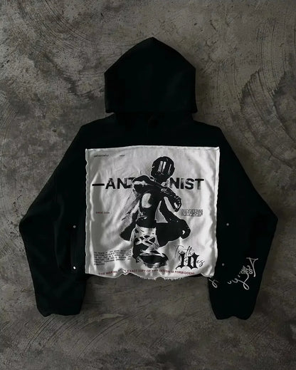 Y2K Black Fur Collar Zipper Sweatshirt Hoodie