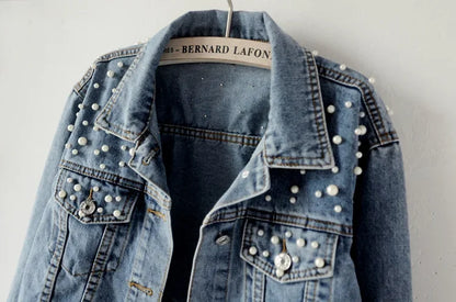 Women's Ripped Vintage Pearl Denim Jacket